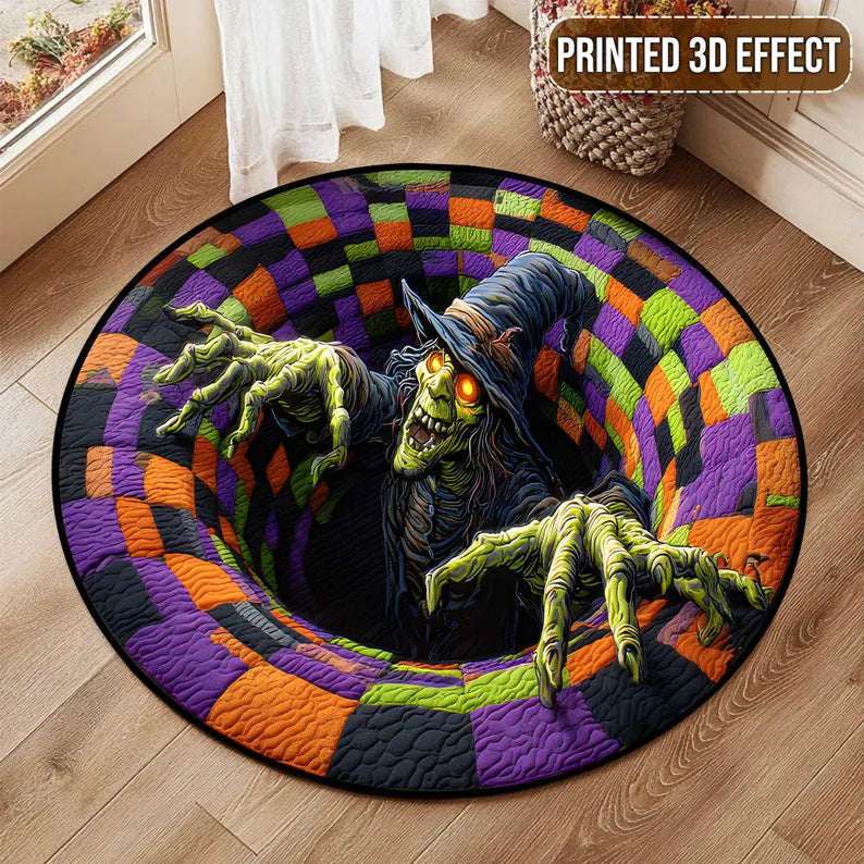 💀Halloween 3D Bottomless Illusion Rug Skeleton Pit Non-Slip Crystal Velvet Mat 🎃