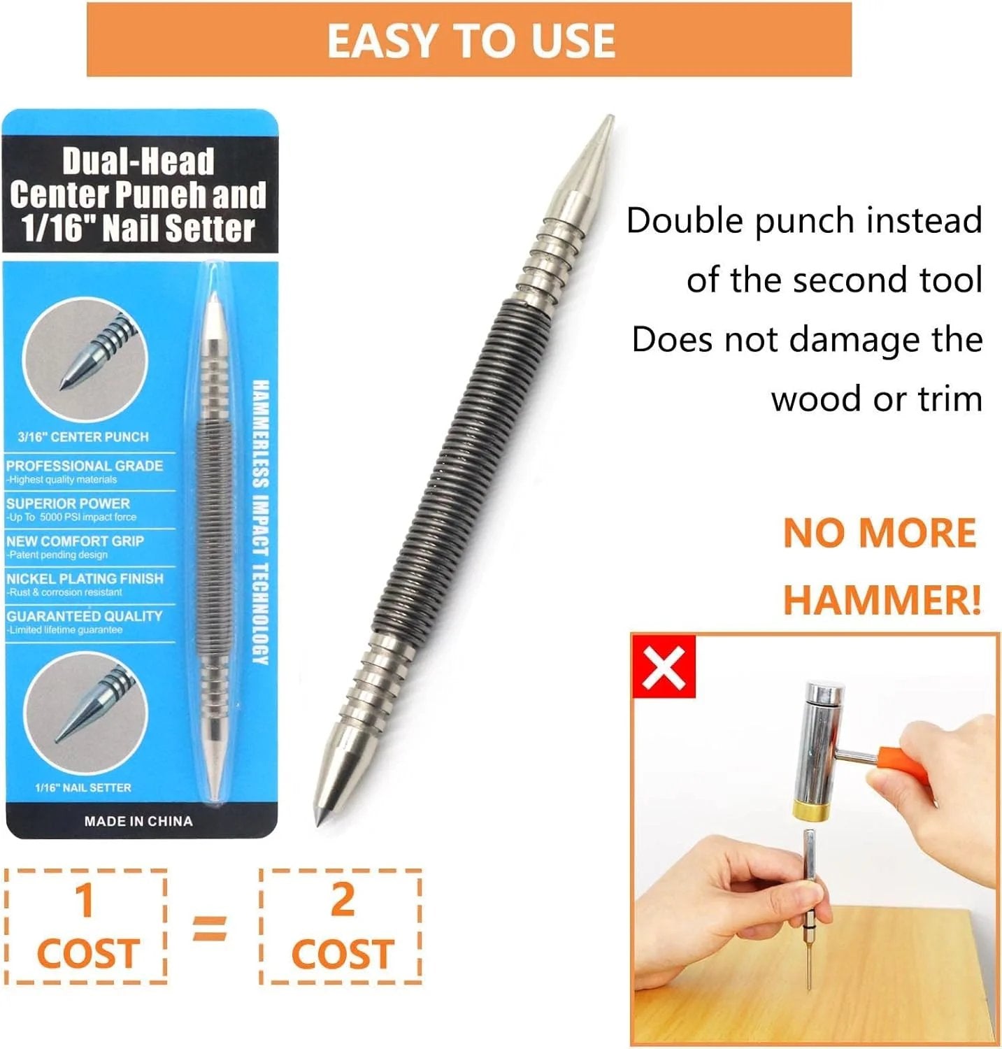 Spring Tool Nail.No more hammering, which can damage Hammerless Nail.