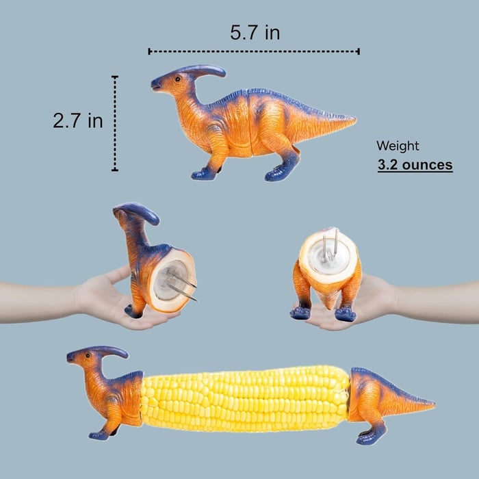 🦖Dinosaur Corn Holders for Corn On The Cob - Funny Corn Cob Holder for Kids and Adults with Stainless Steel Prongs