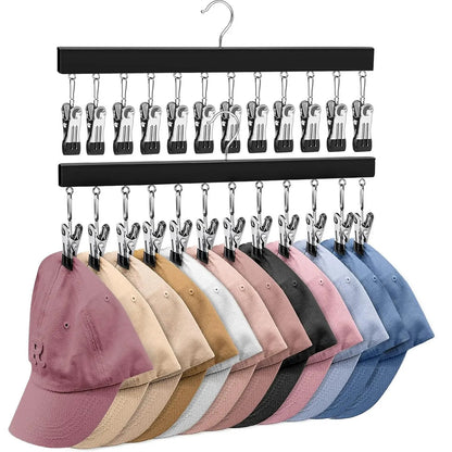 ✔️Wooden Hat Organizer with 12 Stainless Steel Clips Holds