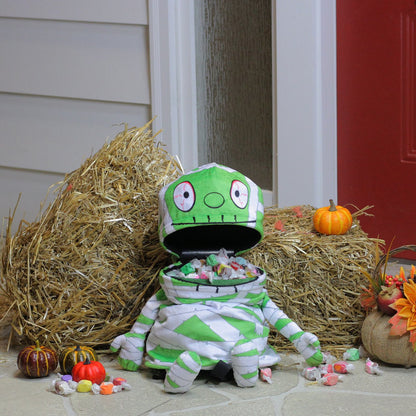 Kids Interactive Green Mummy Plush Candy Backpack | Music Playing Trick or Treat Bag