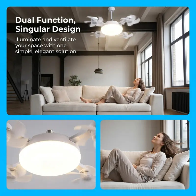 2026 New E27 Silent Socket Ceiling Fan Light with Remote Control