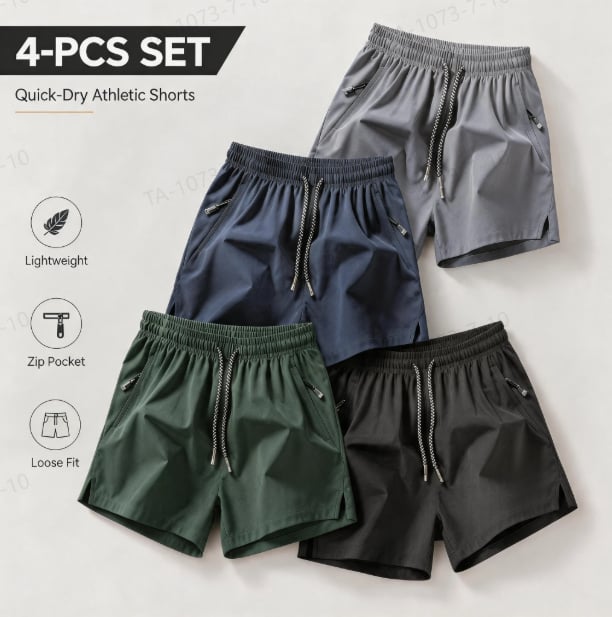 🔥🎁Ice Silk Quick-Dry Athletic Gym Shorts 4-Piece Pack – Unrestricted Breathable Comfort