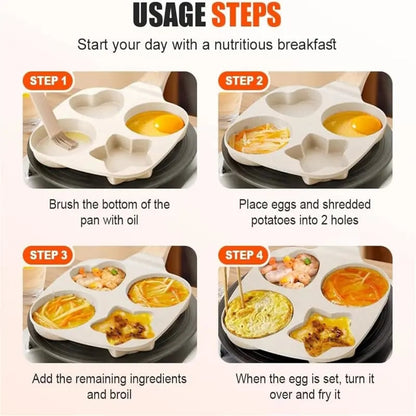 🔥Non-stick four-hole star-shaped omelette pan cookware, granite style pancake pan with wooden handle