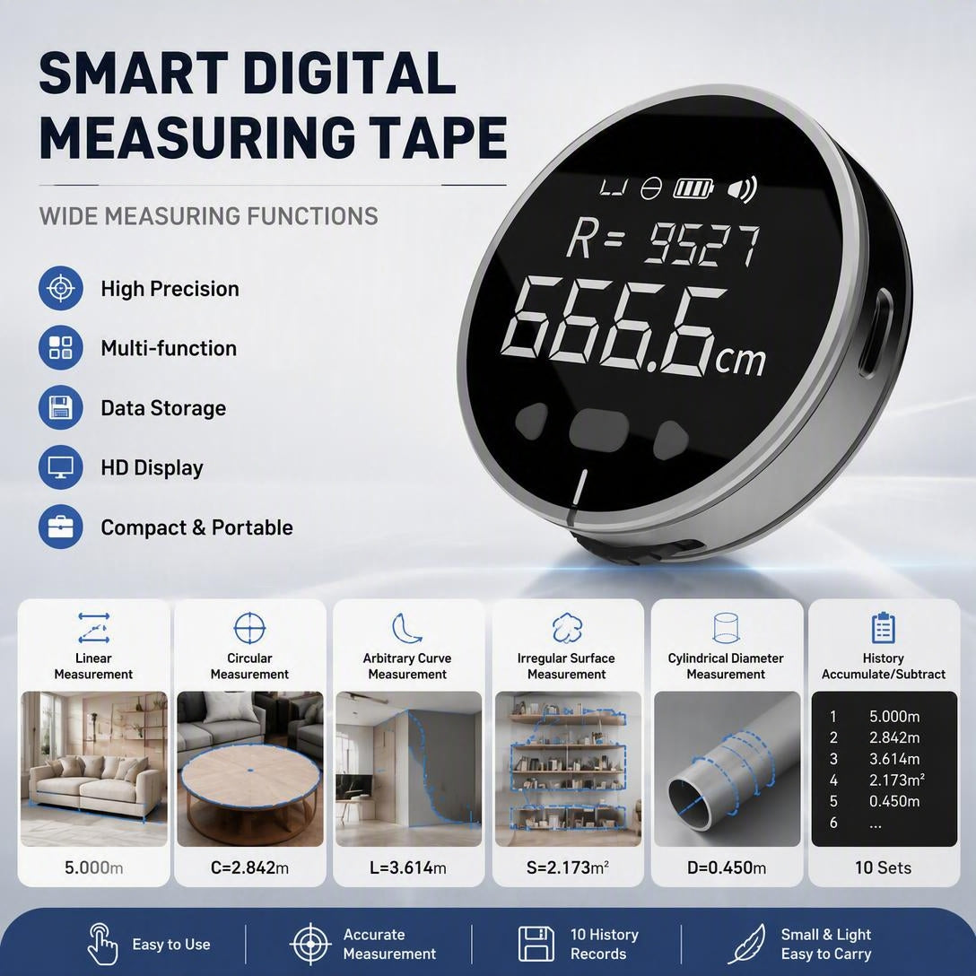 Electronic Digital Tape Measure, with LCD Display,Curved Surface Rolling Measuring Tool