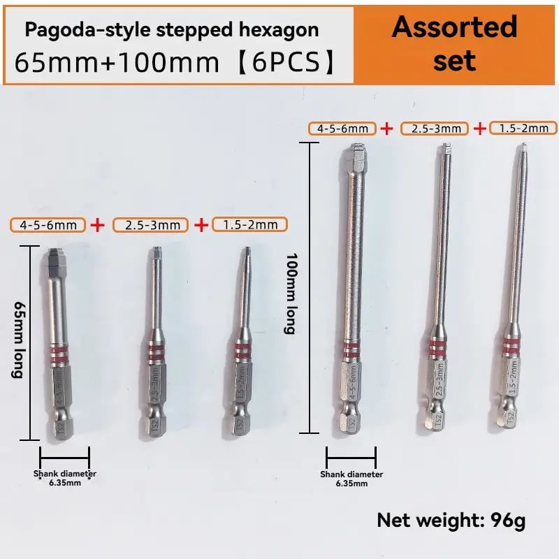 🥰 All-in-One Pagoda Hex Screwdriver Bit Set (6PCS)