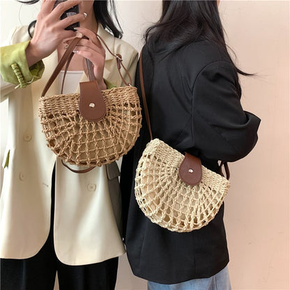 🔥49% DE DESCUENTO✨Bolso de paja semicircular calado bohemio para mujer