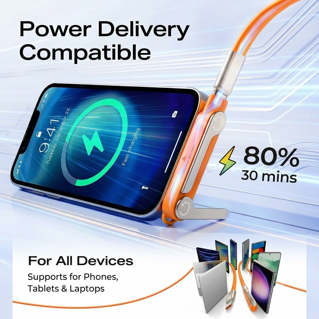 Fast-Charging Cable with Detatchable Stand | USB-C & Lightning