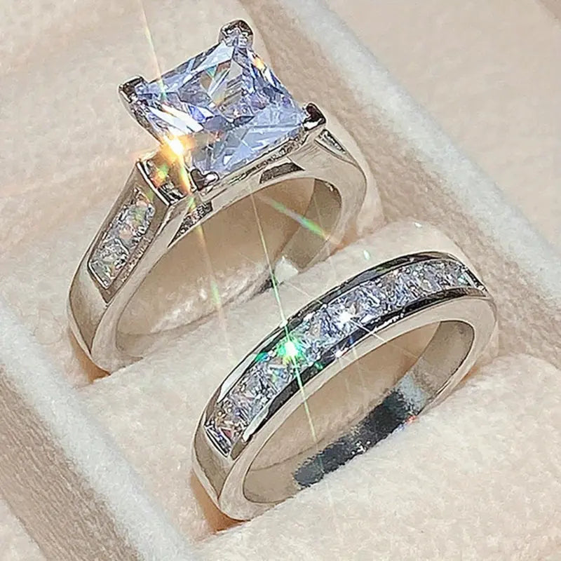 Elegant Princess Cut Ring Duo