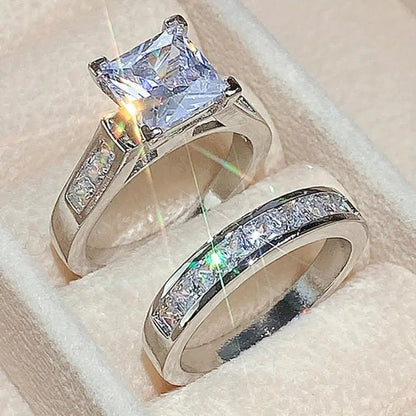 Elegant Princess Cut Ring Duo