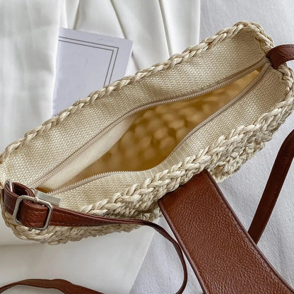 🔥49% DE DESCUENTO✨Bolso de paja semicircular calado bohemio para mujer