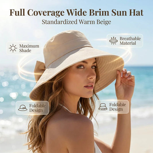 👒Gran oferta de verano☀️Sombrero de sol para mujer con lazo y ala ancha con protección solar