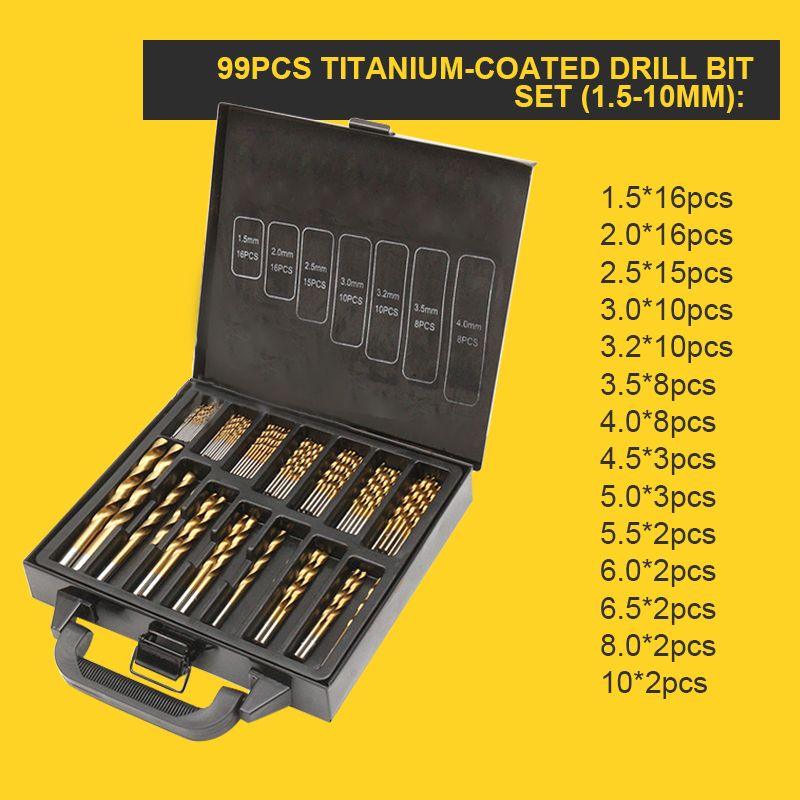 🔥99-piece high-speed steel titanium-plated twist drill bit set