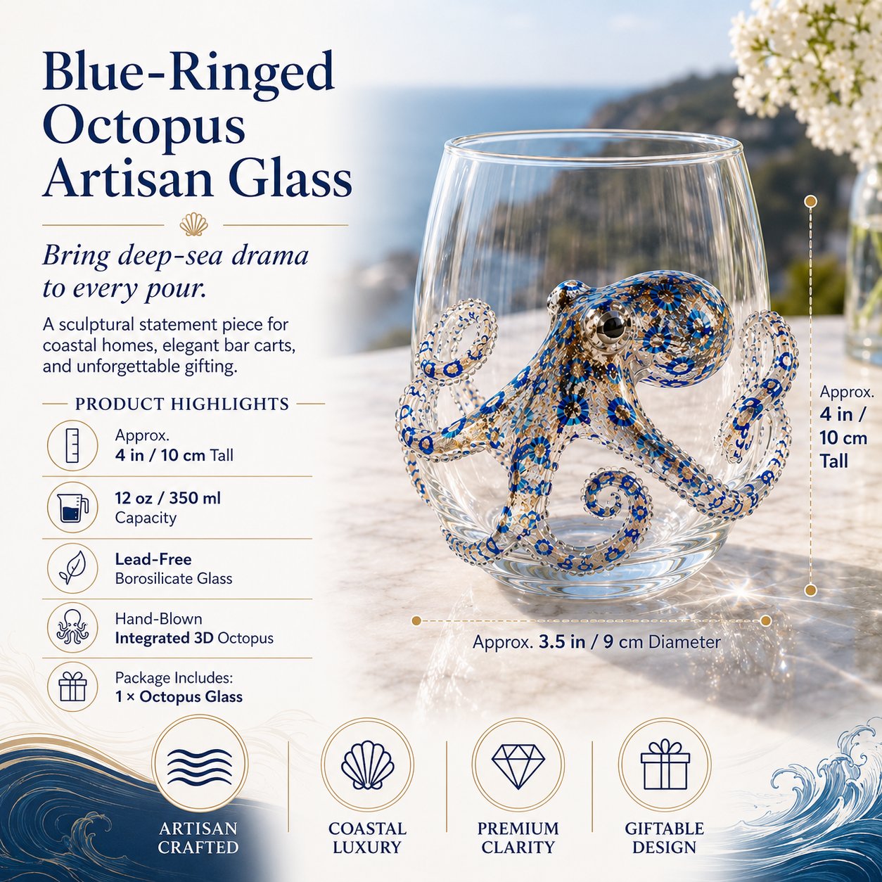 🔥HOT SALE🔥🌊Artisanal Blue Ringed Octopus Glassware