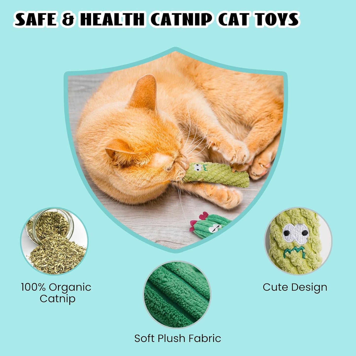 5-Pack Cactus Catnip Cat Toys – Organic Interactive Plush Toys for Indoor Cats