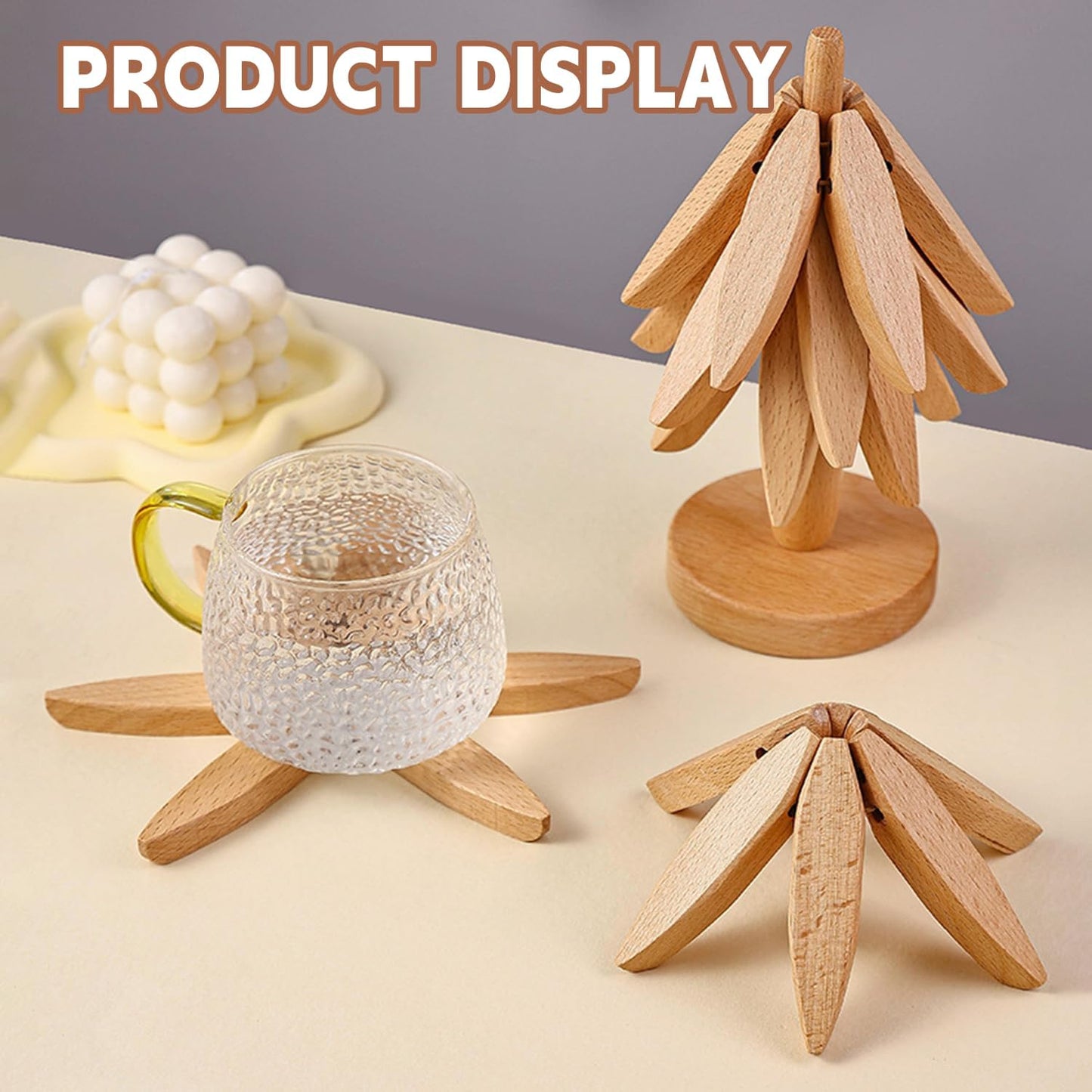 ✨🎄Natural Tree Trivet Set - 4 Wooden Trivets & 1 Stand Like a Christmas Tree🎄