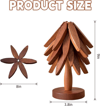 ✨🎄Natural Tree Trivet Set - 4 Wooden Trivets & 1 Stand Like a Christmas Tree🎄