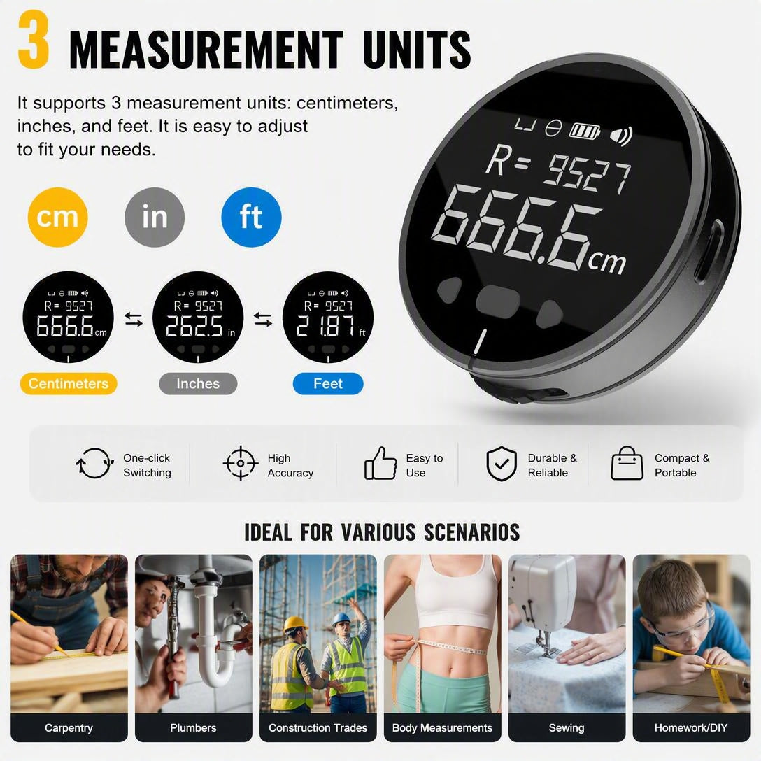 Electronic Digital Tape Measure, with LCD Display,Curved Surface Rolling Measuring Tool