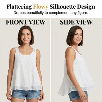 👚 50% OFF NOW! ⏰ Elegant Dot Lace Strap Tank Top – Soft & breathable – Delicate lace straps, flattering fit – perfect for layering or summer chic 🌸