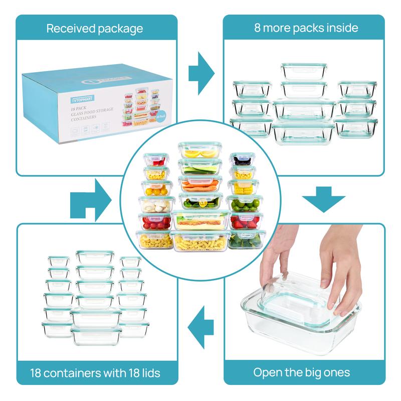 🔥18 Pack Glass Food Storage Containers with Lids🚨-Glass jars that are microwave, oven, and freezer safe!
