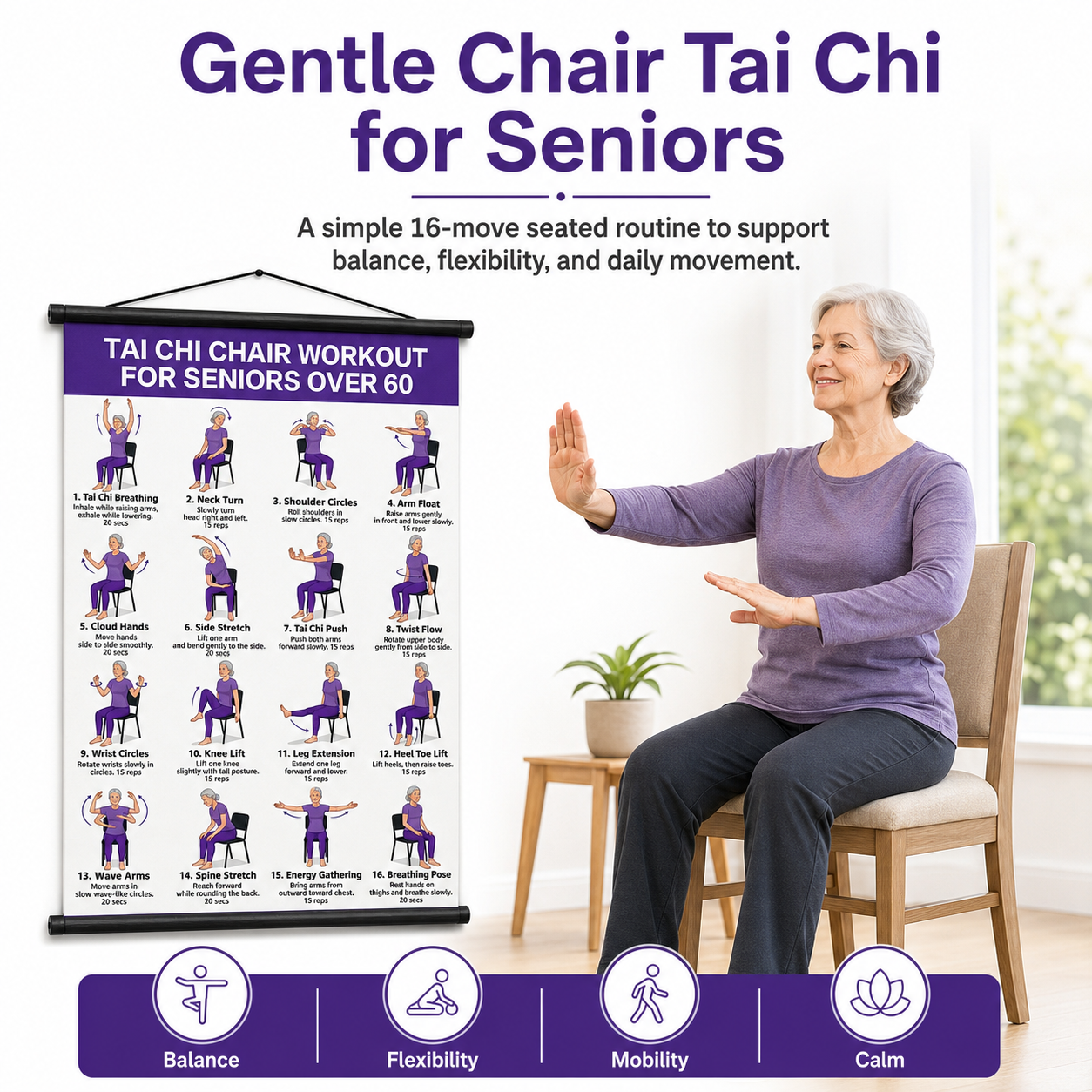 🔥Tai Chi Chair Workout Chart for Seniors (16 x 24 inches)