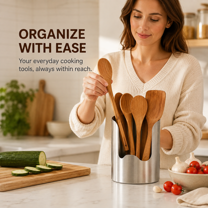 Stainless Steel Kitchen Utensil Holder – Rust-Resistant Countertop Organizer for Spoons, Spatulas & Cooking Tools