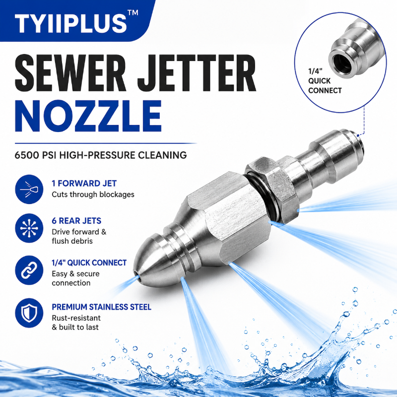 📢📢49% OFF !! ⏰🚿 6500 PSI Sewer Jetter Nozzle – 1/4" Quick Connect Drain Cleaning Attachment