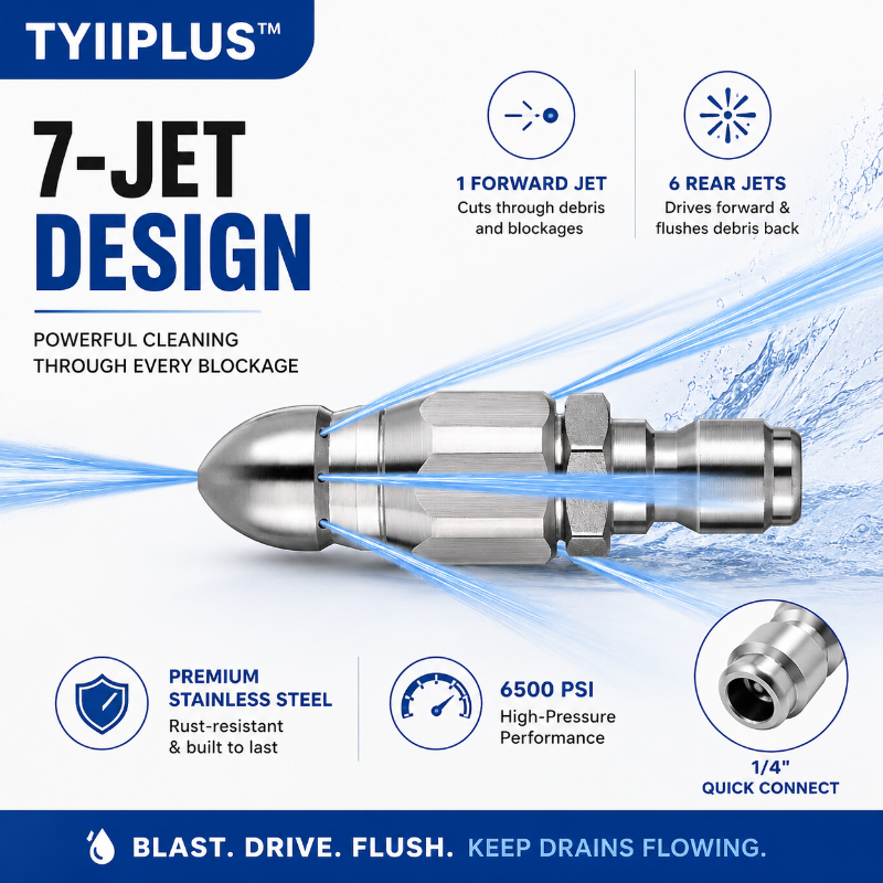 📢📢49% OFF !! ⏰🚿 6500 PSI Sewer Jetter Nozzle – 1/4" Quick Connect Drain Cleaning Attachment