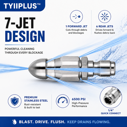 📢📢49% OFF !! ⏰🚿 6500 PSI Sewer Jetter Nozzle – 1/4" Quick Connect Drain Cleaning Attachment