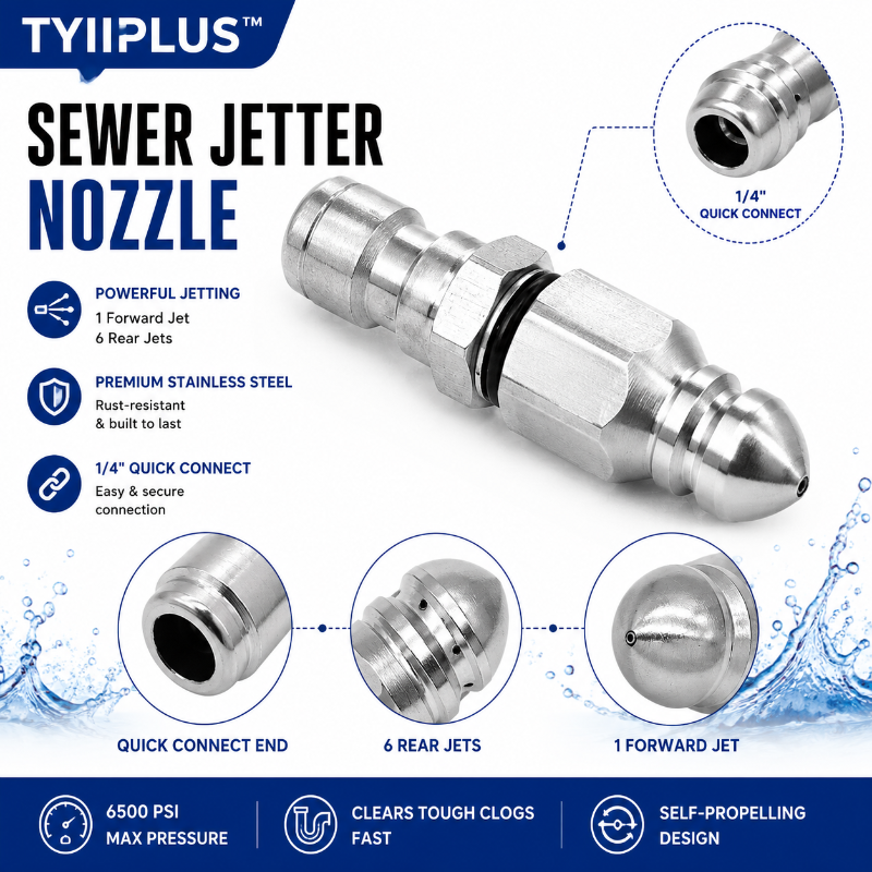 📢📢49% OFF !! ⏰🚿 6500 PSI Sewer Jetter Nozzle – 1/4" Quick Connect Drain Cleaning Attachment