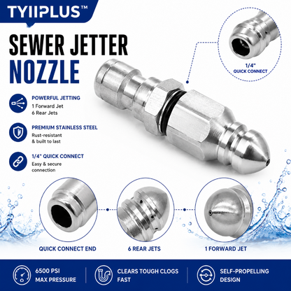 📢📢49% OFF !! ⏰🚿 6500 PSI Sewer Jetter Nozzle – 1/4" Quick Connect Drain Cleaning Attachment