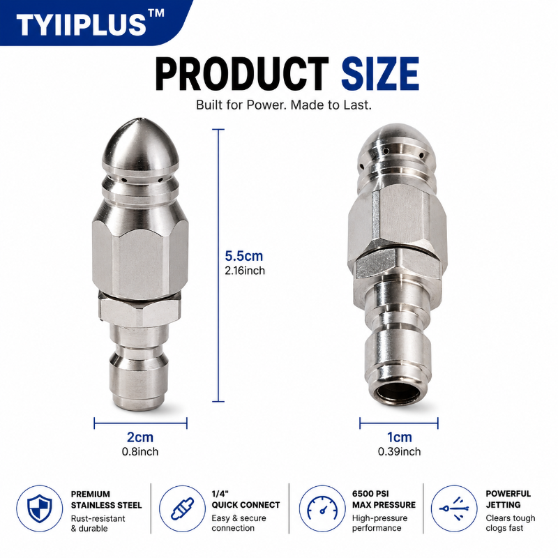 📢📢49% OFF !! ⏰🚿 6500 PSI Sewer Jetter Nozzle – 1/4" Quick Connect Drain Cleaning Attachment