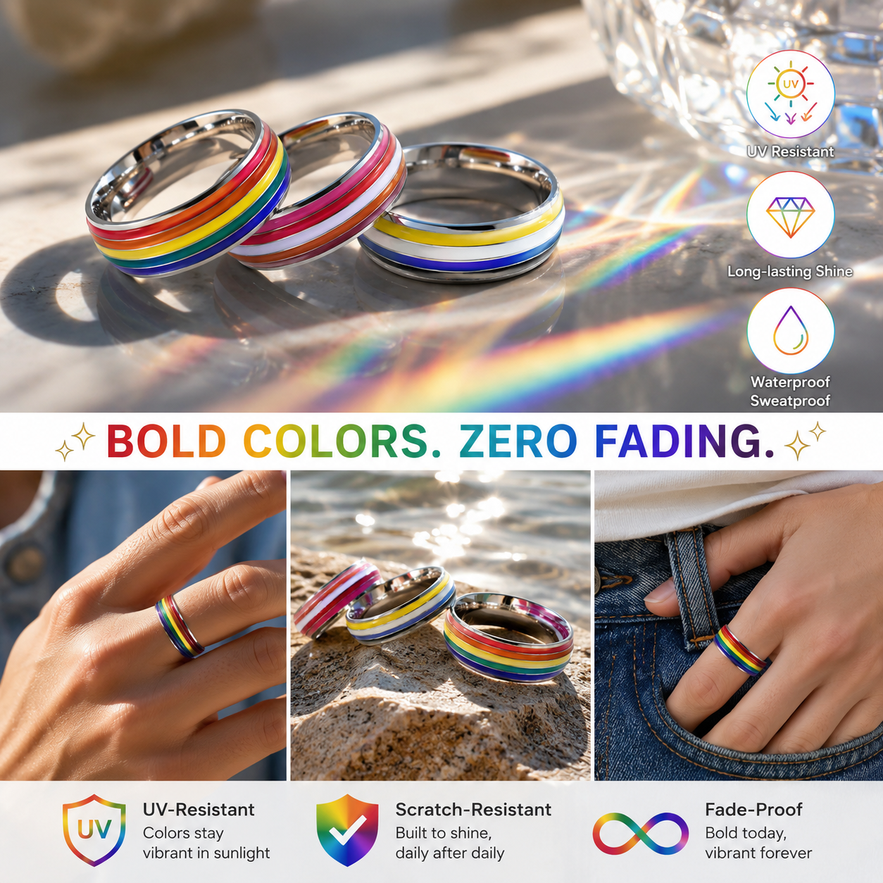 Handmade Vibrant LGBTQ Pride Rings 🌈