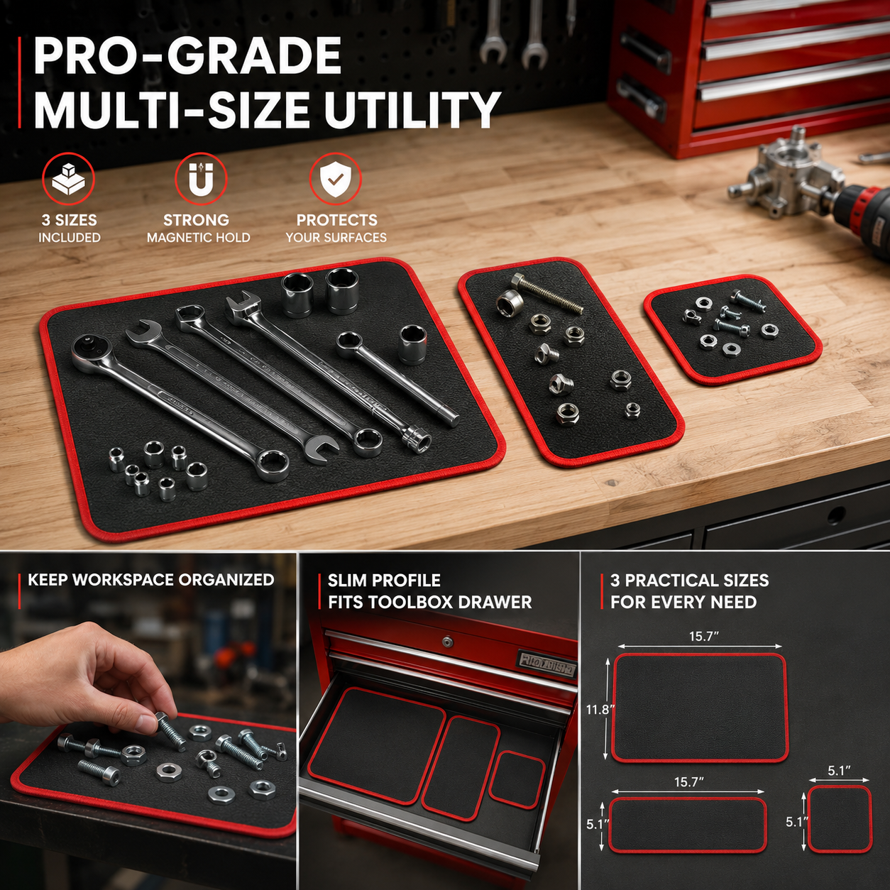 3-Piece Flexible Magnetic Tool Mat & Tray Holder 🛠️🧲
