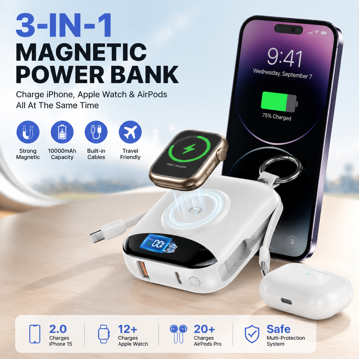 🔋 3-in-1 Magnetic Power Bank 10000mAh