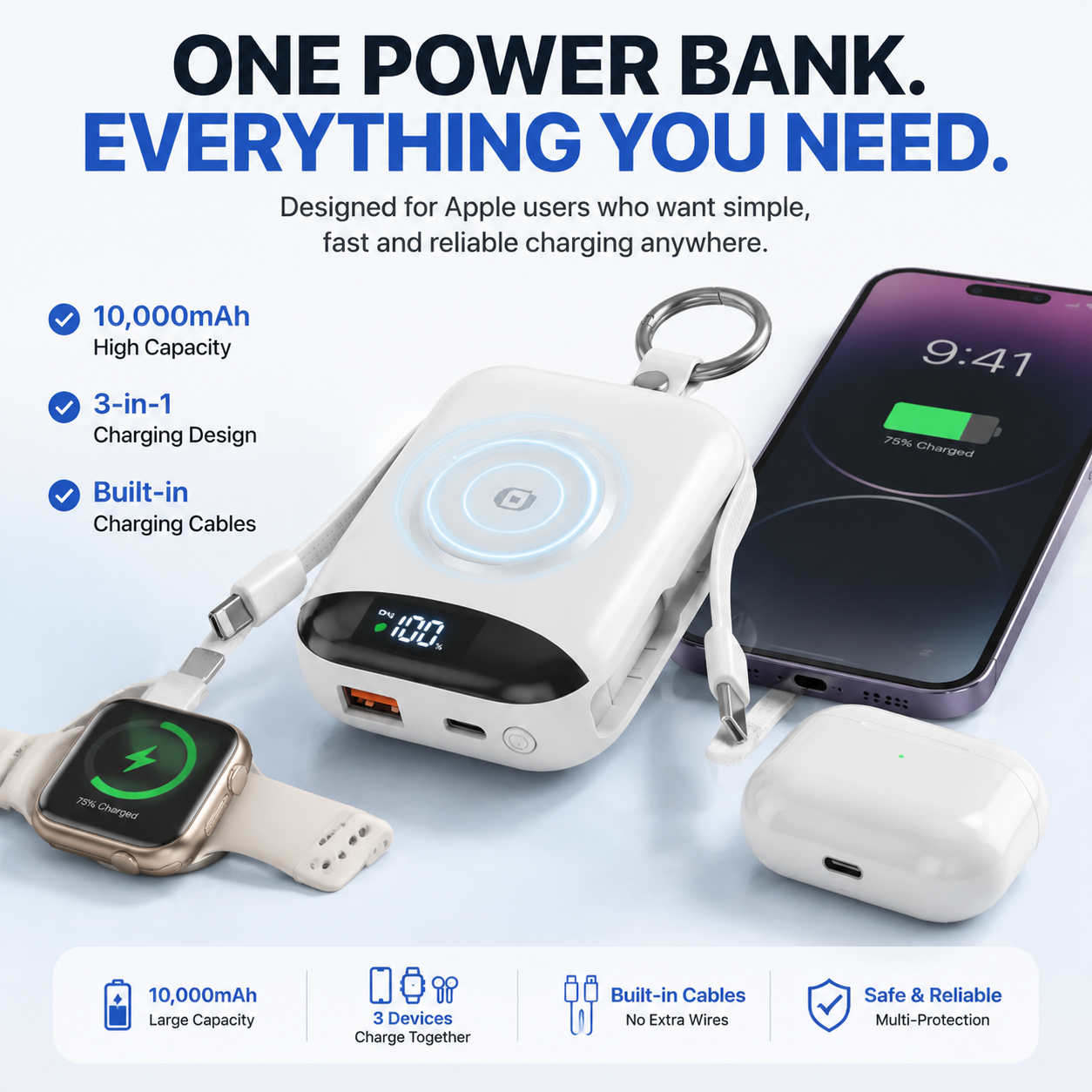 🔋 3-in-1 Magnetic Power Bank 10000mAh