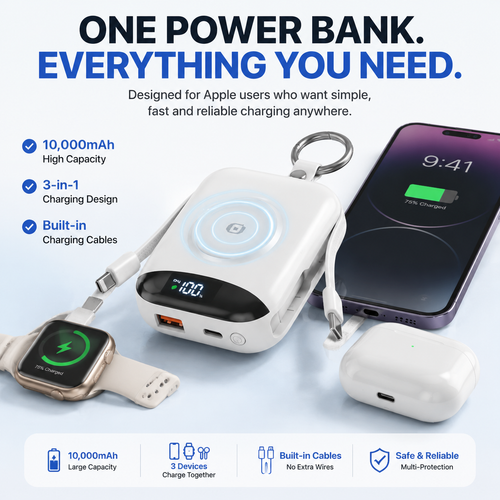 🔋 3-in-1 Magnetic Power Bank 10000mAh