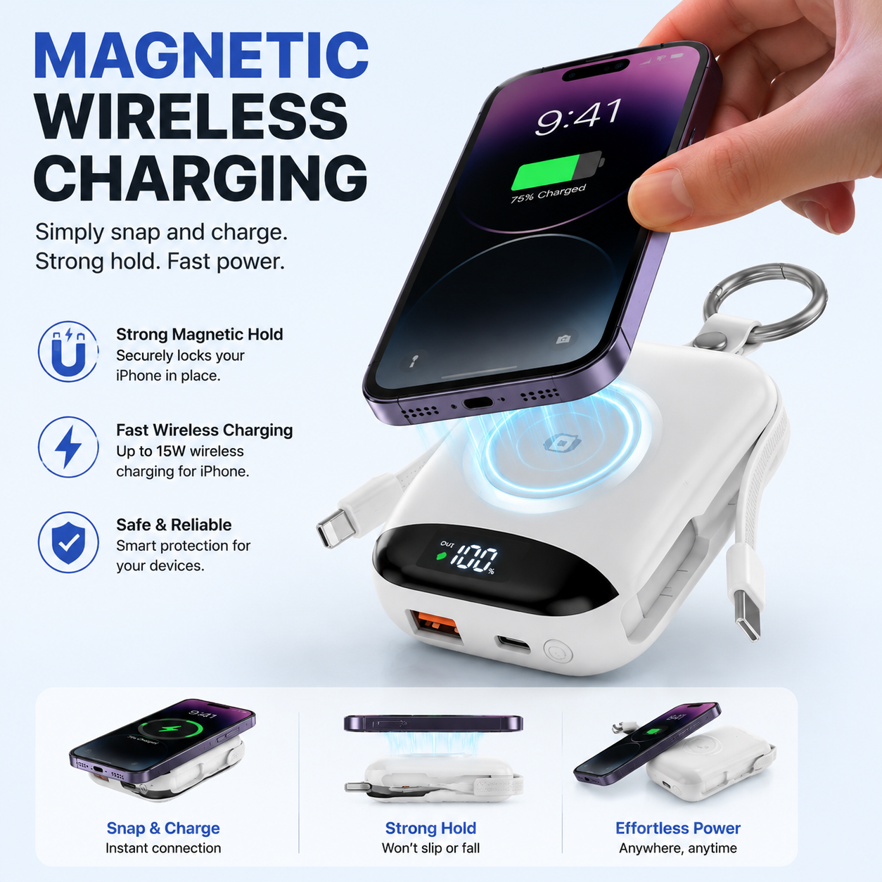 🔋 3-in-1 Magnetic Power Bank 10000mAh