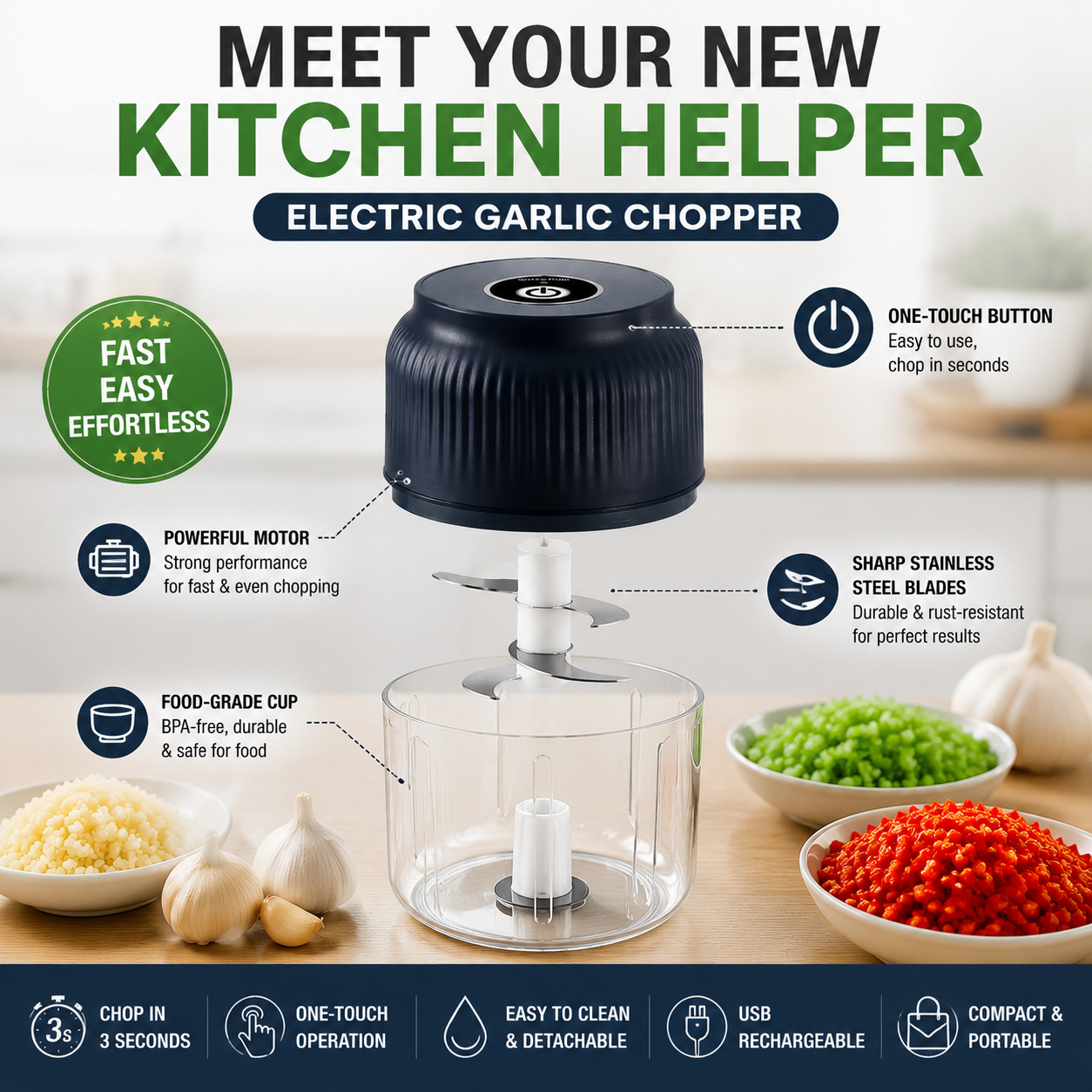 🔥50% off on the last day| 😩 Still Chopping Garlic by Hand? Household Electric Garlic Crusher