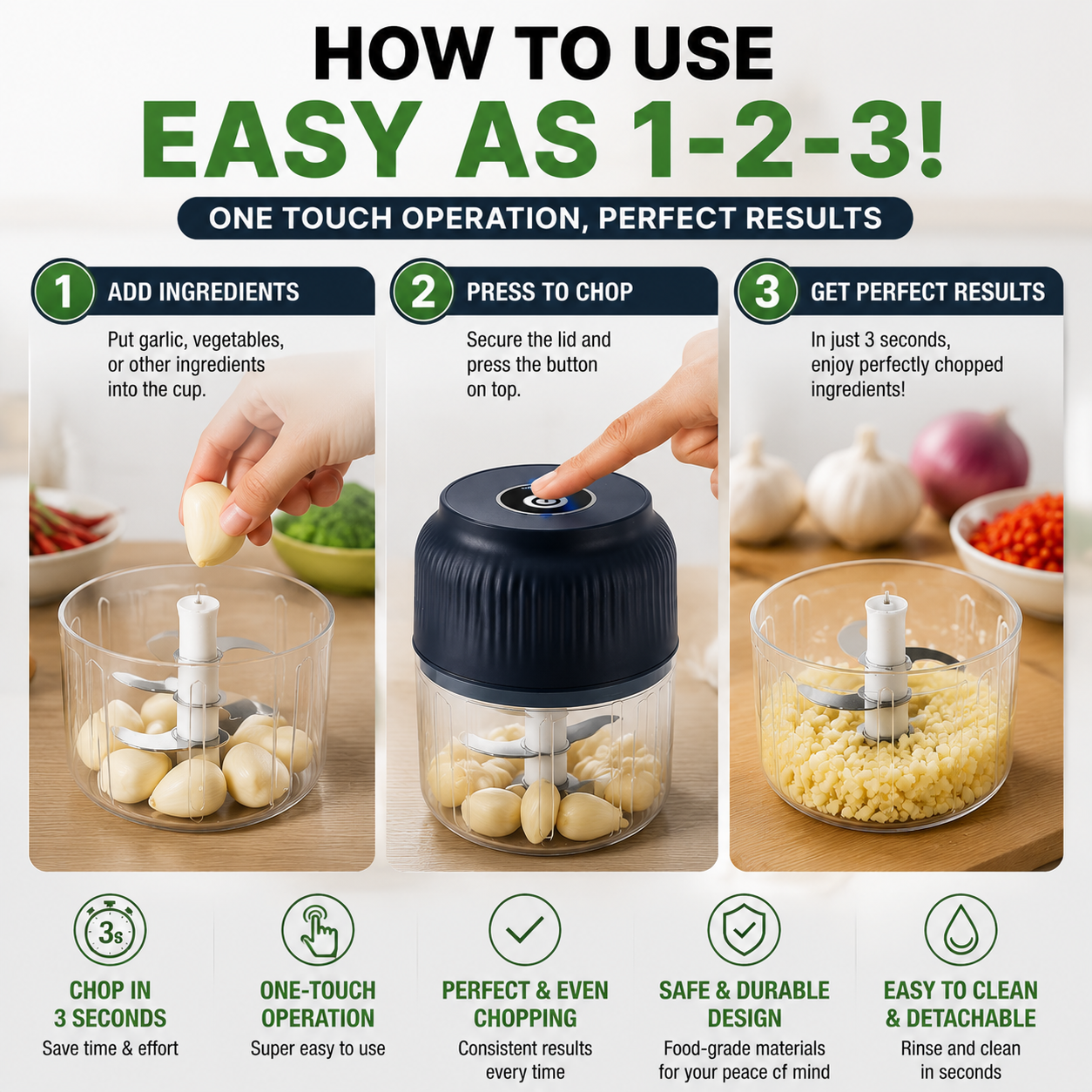 🔥50% off on the last day| 😩 Still Chopping Garlic by Hand? Household Electric Garlic Crusher