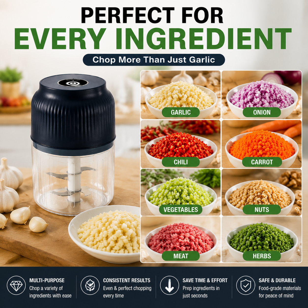 🔥50% off on the last day| 😩 Still Chopping Garlic by Hand? Household Electric Garlic Crusher