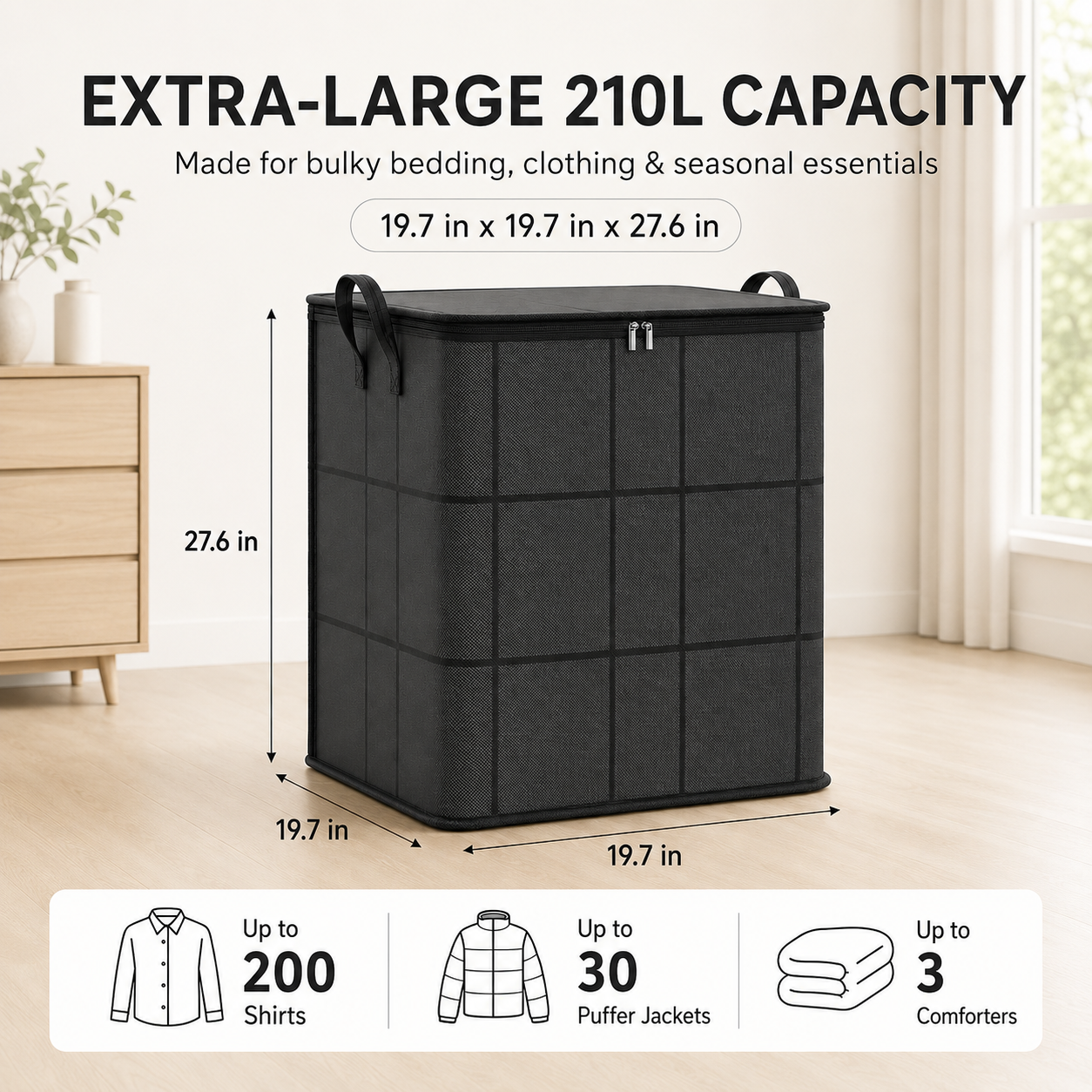 Spacious Moving Storage Bin – Large Capacity Zippered Fabric Organizer for Bedding & Clothes