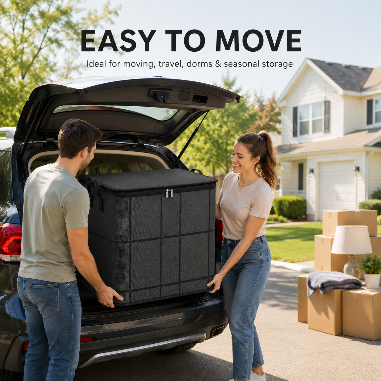 Spacious Moving Storage Bin – Large Capacity Zippered Fabric Organizer for Bedding & Clothes