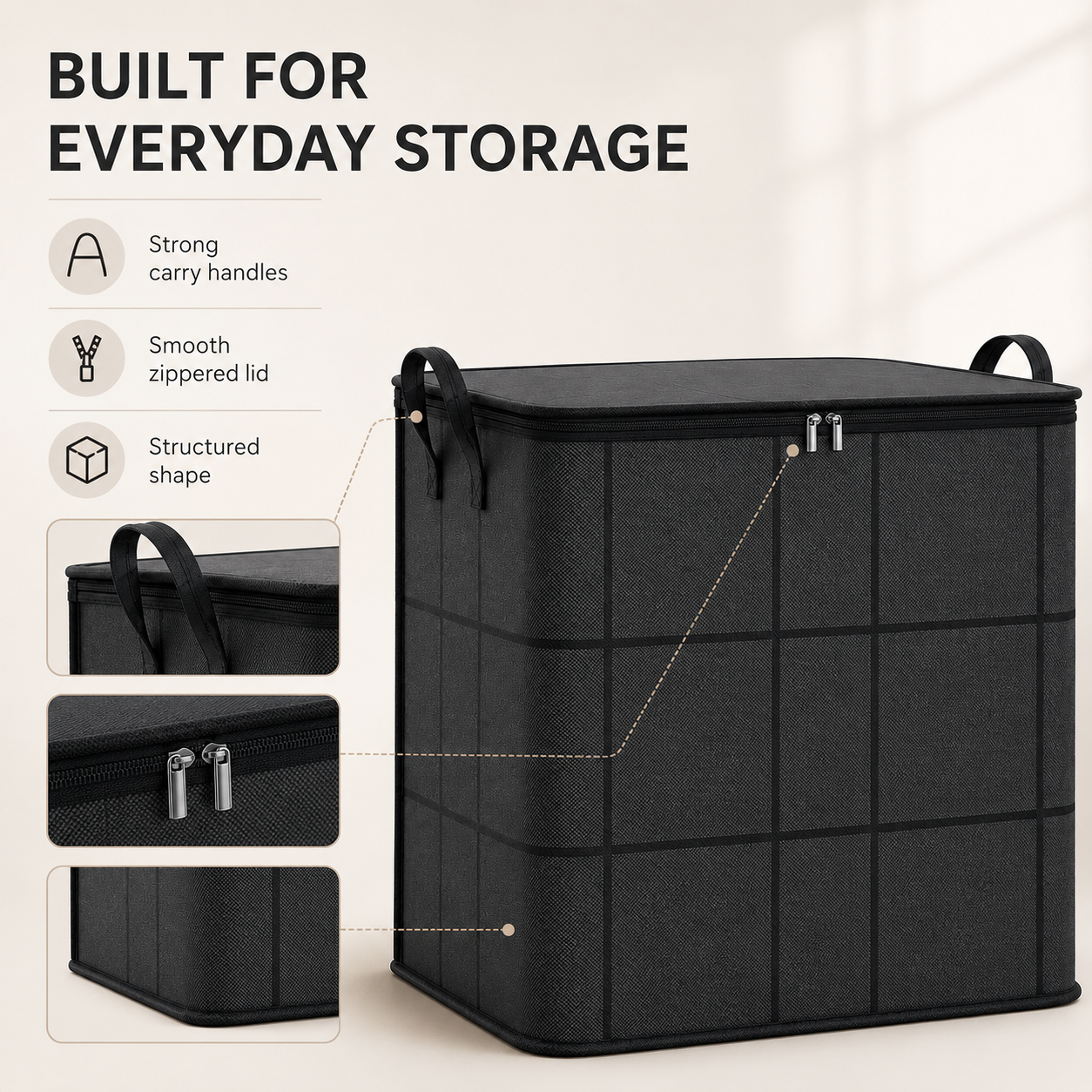 Spacious Moving Storage Bin – Large Capacity Zippered Fabric Organizer for Bedding & Clothes