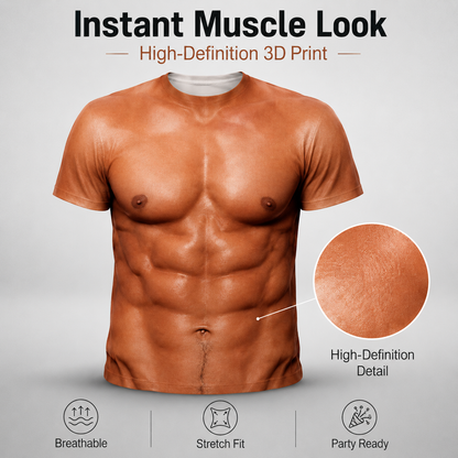 💪 3D Muscle Print T-Shirt – Funny Abs Graphic Party Tee