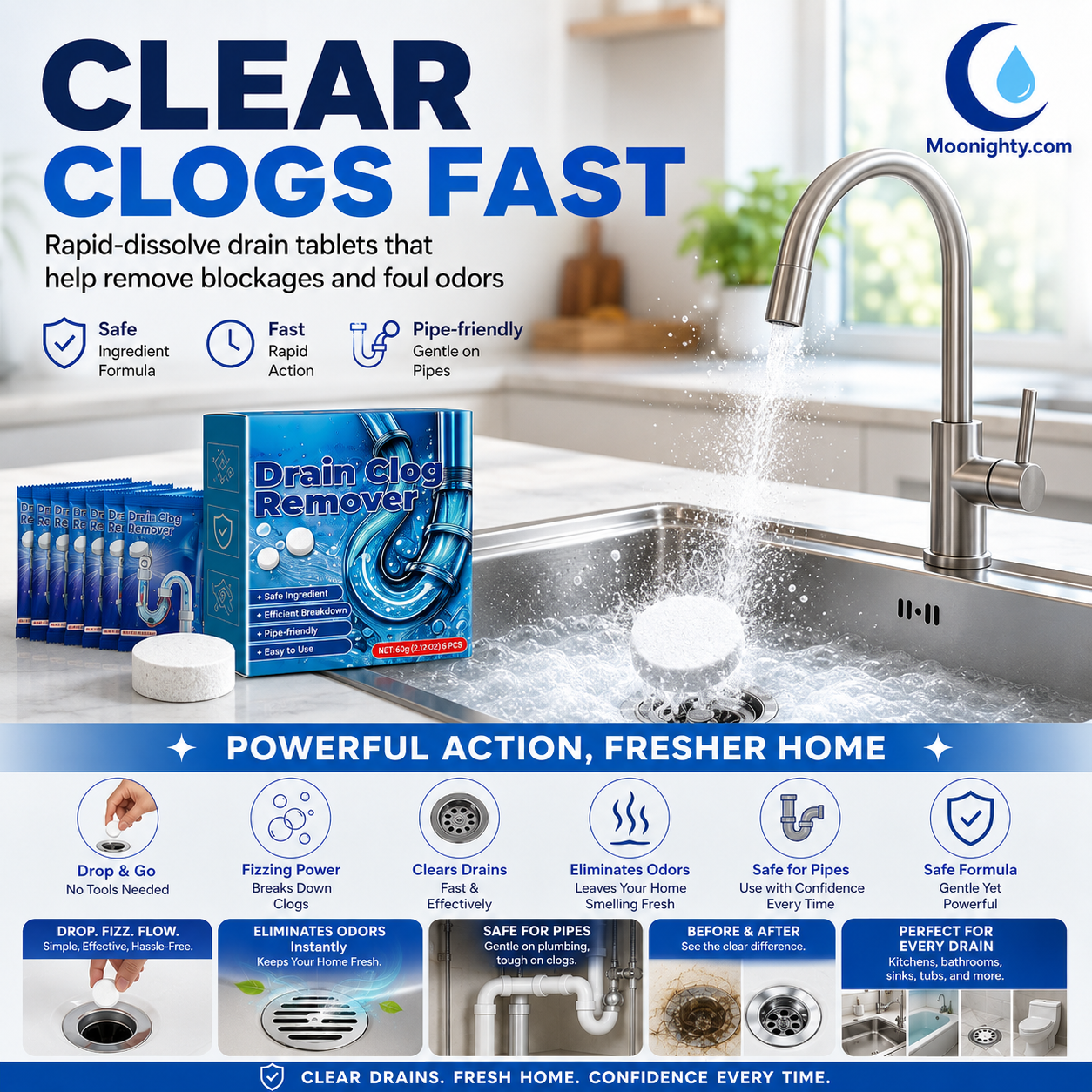 Effervescent Drain Clog Remover Tablets