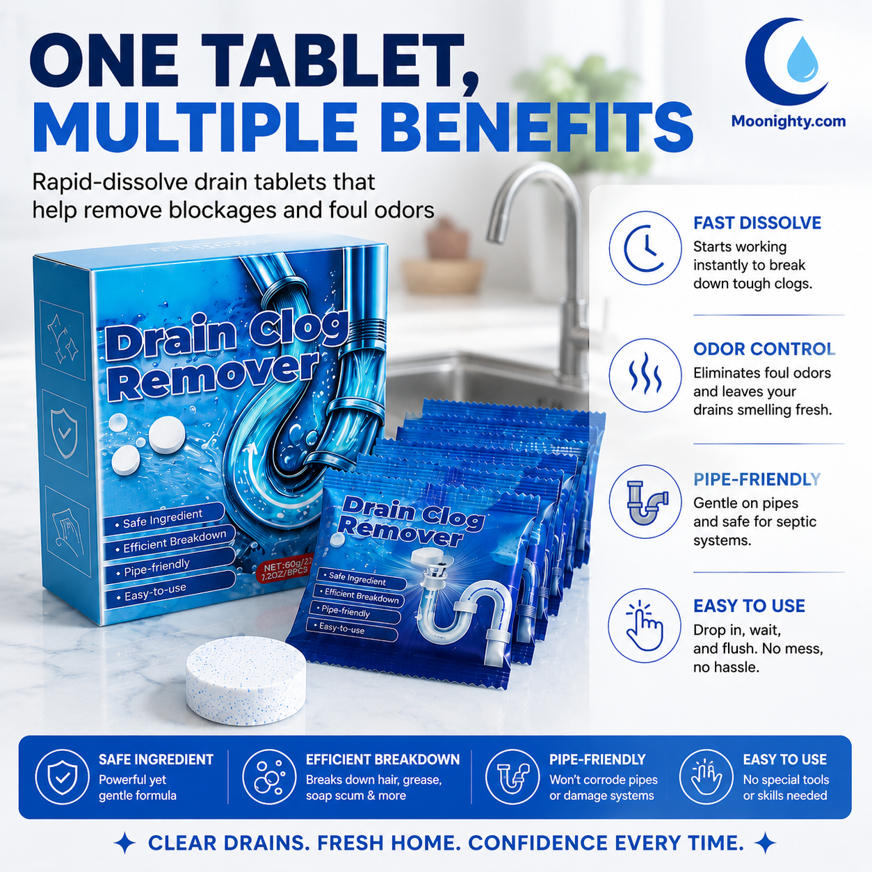 Effervescent Drain Clog Remover Tablets