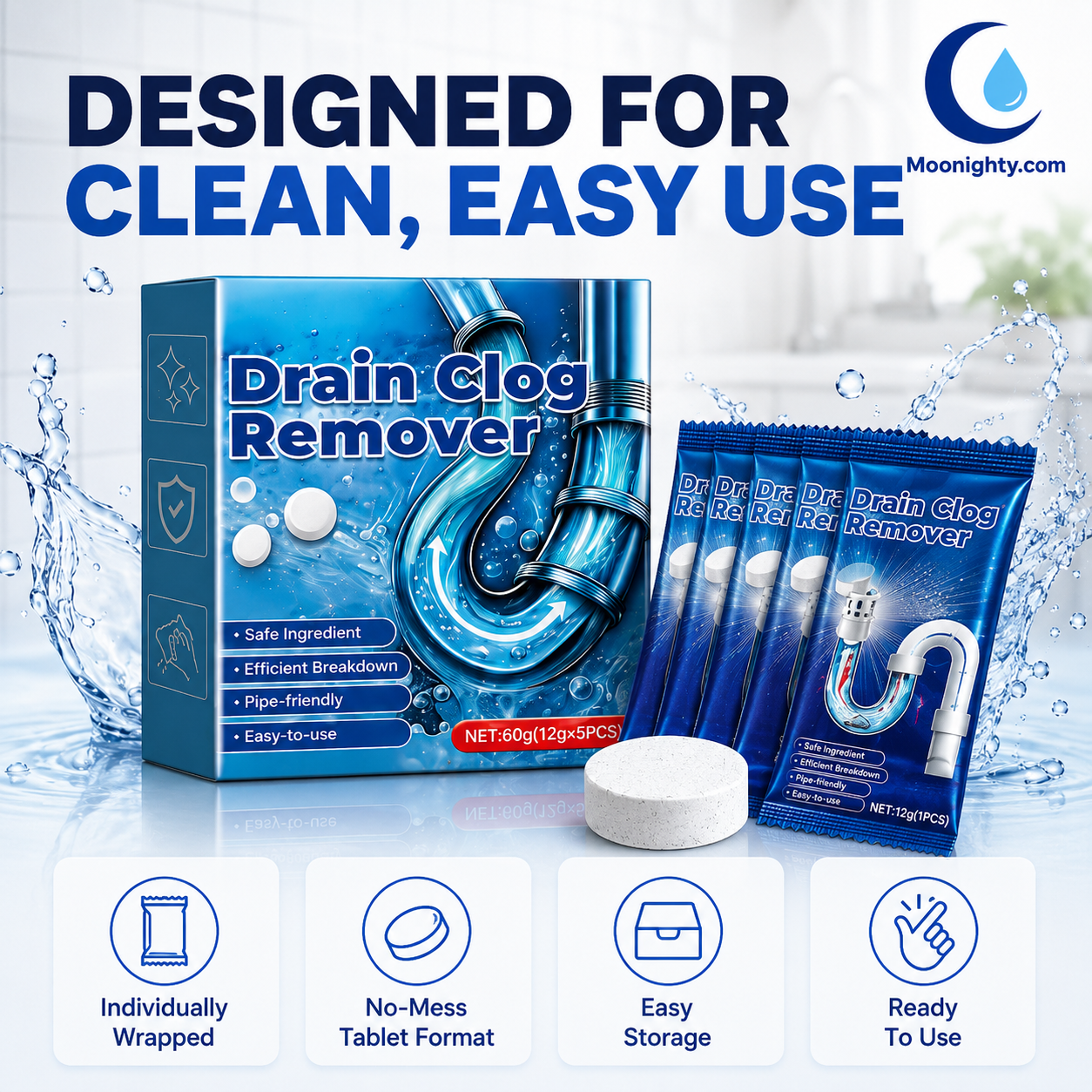 Effervescent Drain Clog Remover Tablets