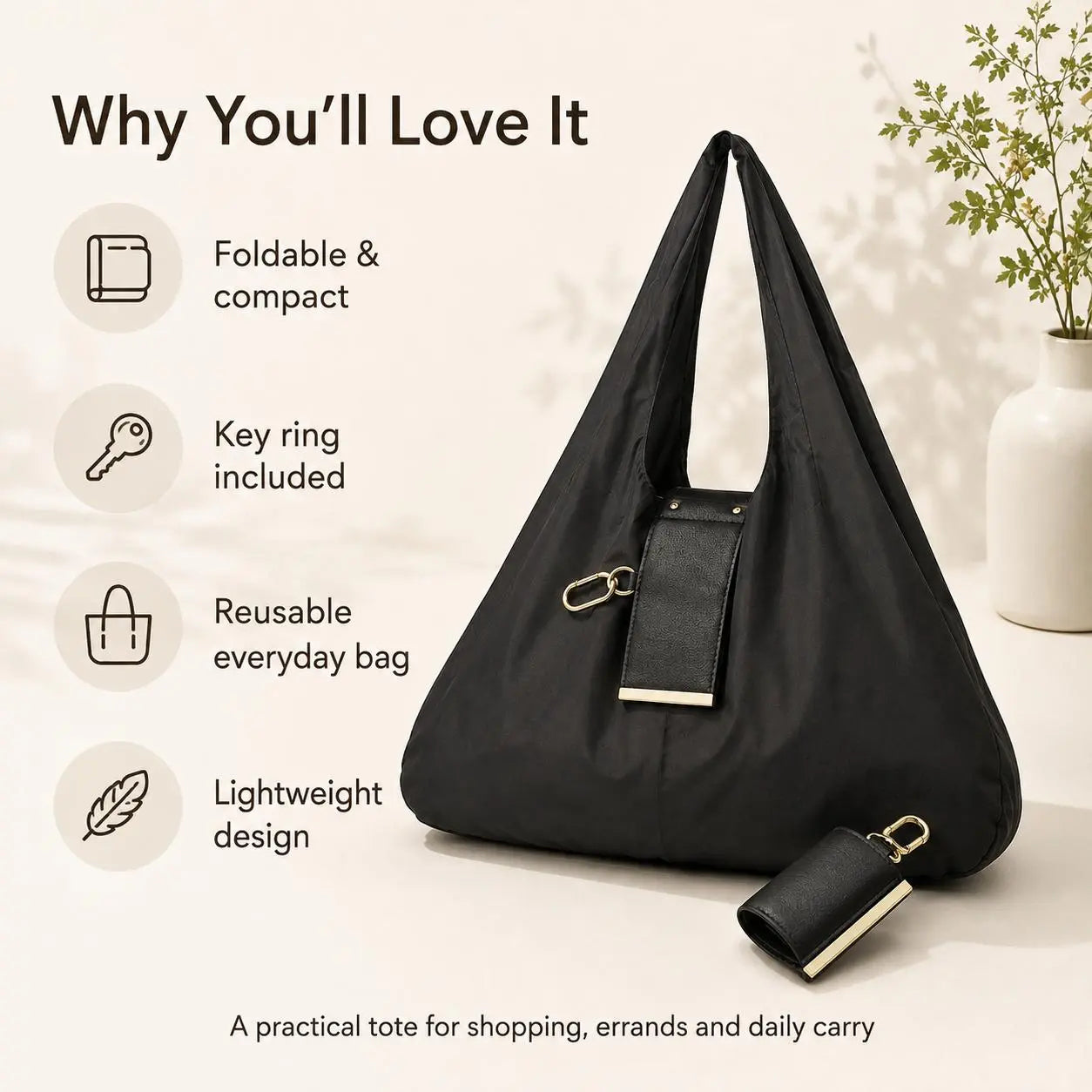 🔥LAST DAY SALE 49% OFF-👜✨Foldable Shopping Bag Keychain Eco-Friendly Reusable Tote Bag