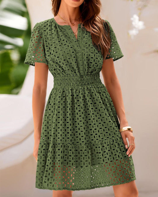 Vestido de verano con cuello de pico y encaje para mujer
